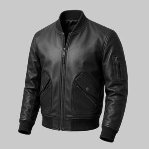 Classic Black Leather Bomber Jacket Manufacturer